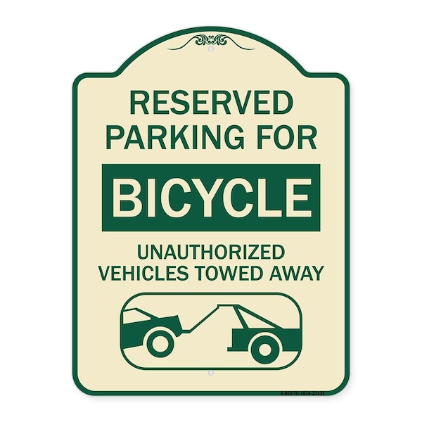 Reserved Parking for Bicycle Unauthorized Vehicles Towed Away Alum Sign, 24" x 18", TG-1824-23131
